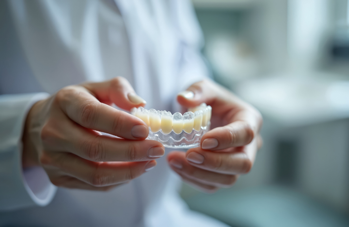 装置の交換をする歯科医師