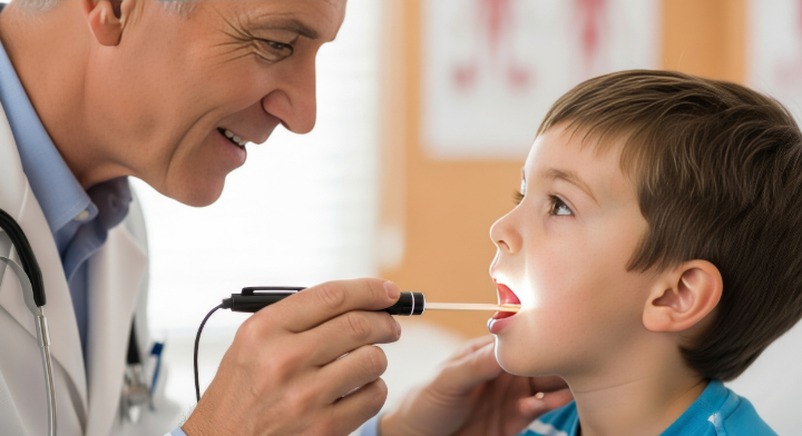 舌の正しい位置を教わる男の子