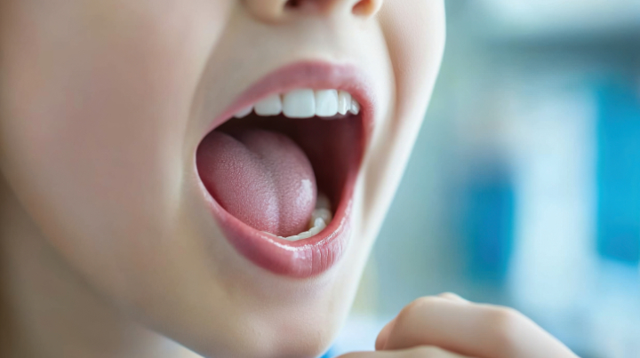 口のトレーニングをする子供