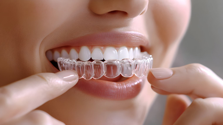 マウスピースを装着する様子