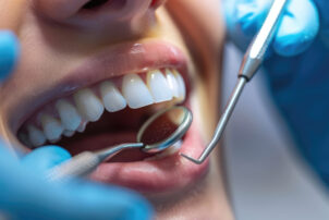 歯のクリーニングを受ける様子