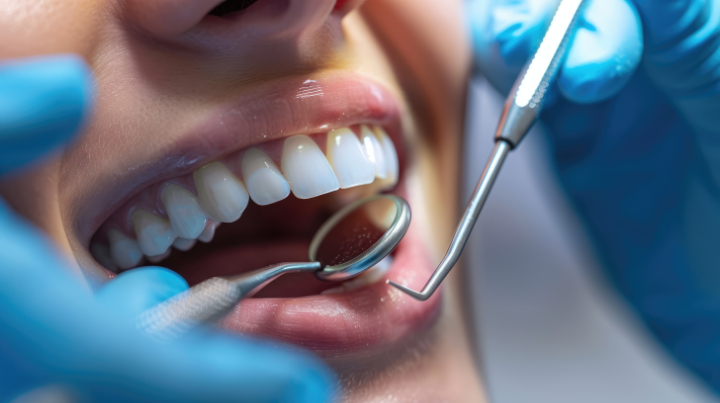 歯のクリーニングを受ける様子