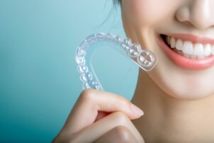 マウスピース矯正をしている女性