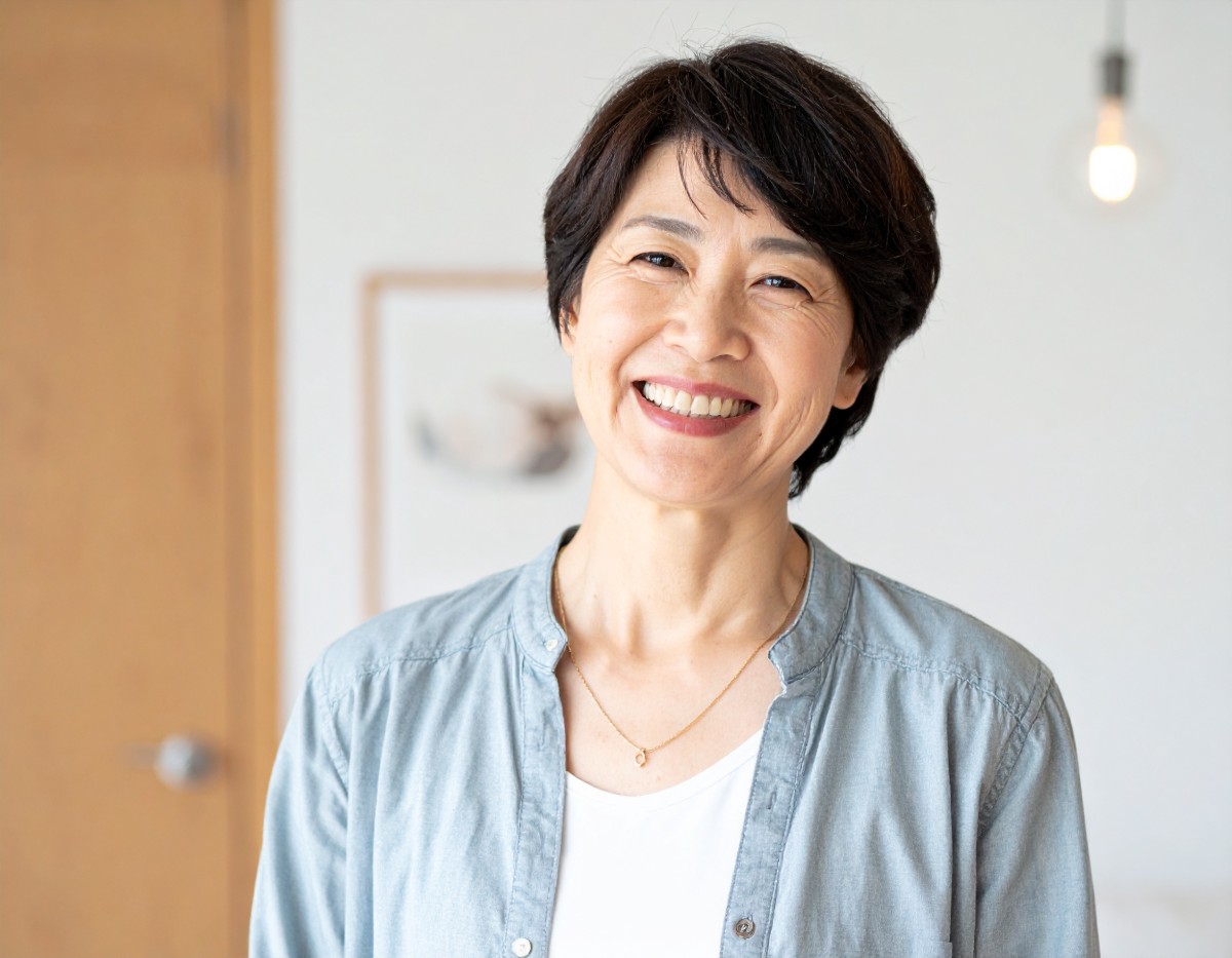歯周病を予防して健康な歯茎を保っている笑顔のミドル女性